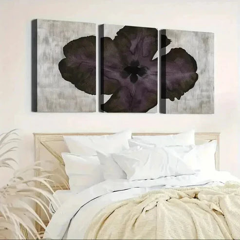 3pcs Unique Deep Purple Floral Pattern Wall Art Canvas Unframed - High Quality Print 100% Australian Made Wall Canvas