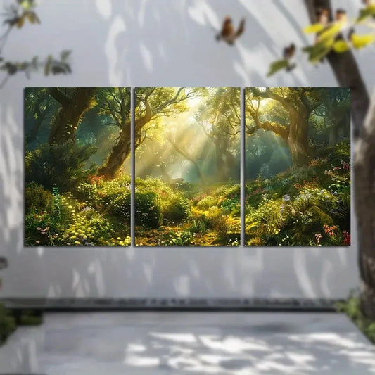 3pcs Lush Green Forest Landscape Metal Print Ready to Hang Art