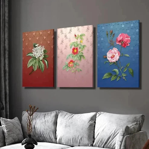 3pcs Colorful Modern Botanical Flowers Wall  Art Set Canvas Unframed - High Quality Print 100% Australian Made Wall Canvas