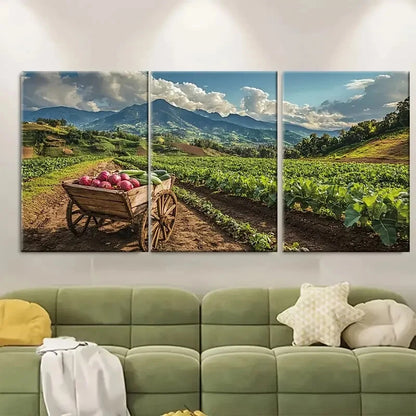 3pcs Ecuadorian Farm Scene Wooden Wheelbarrow Metal Print Ready to Hang Art