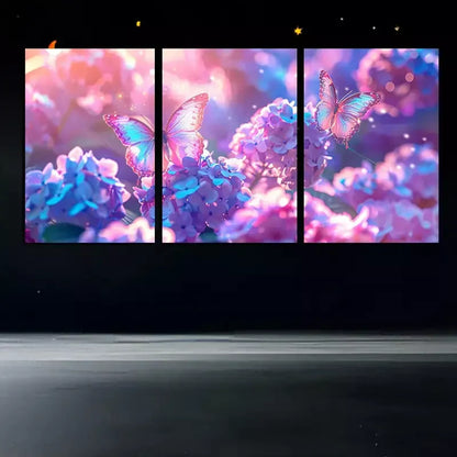 3pcs  Art Of A Butterfly On A Flower Wall Art Set Canvas Framed 50x70cm - High Quality Print 100% Australian Made Wall Canvas Ready to Hang - Bella Home Decor