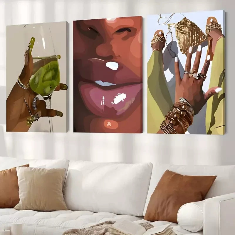 3pcs Fashion Black Woman Abstract Decoration Canvas Framed 40x60cm - High Quality Print 100% Australian Made Wall Canvas Ready to Hang