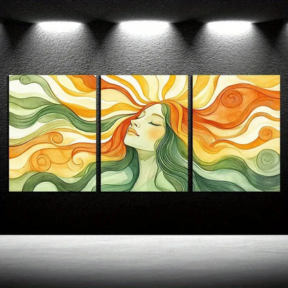 3pcs Vibrant Abstract Female Portrait Illustration Metal Print Ready to Hang Art