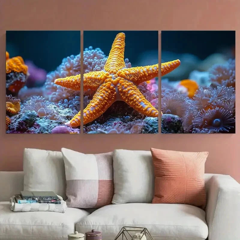 3pcs Fromia Elegans Starfish Coral Reef Sea Metal Print Ready to Hang Art