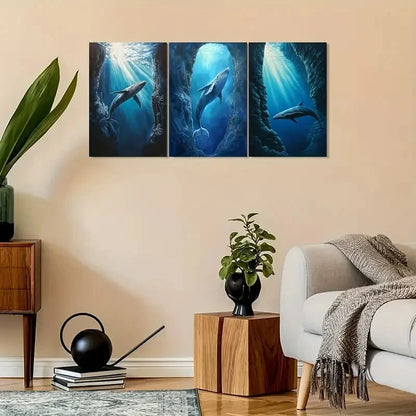 3pcs Vintage Whale & Deepsea Design Metal Print Ready to Hang Art