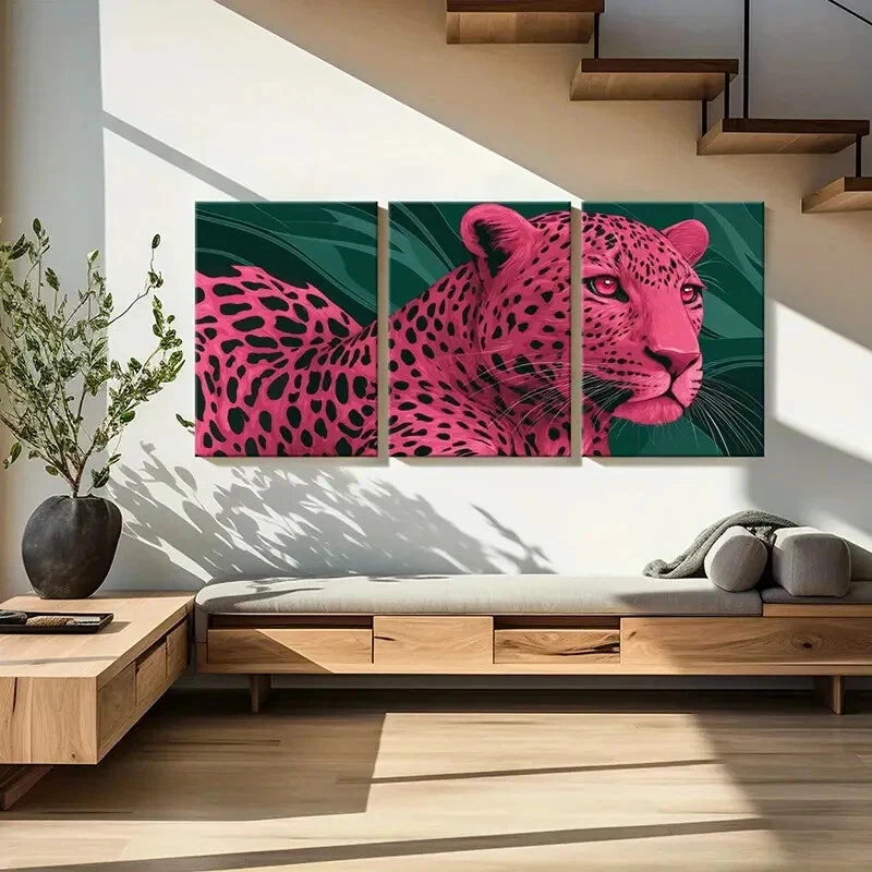 3pcs Abstract Exotic Animal Modern Pink Leopard Metal Print Ready to Hang Art