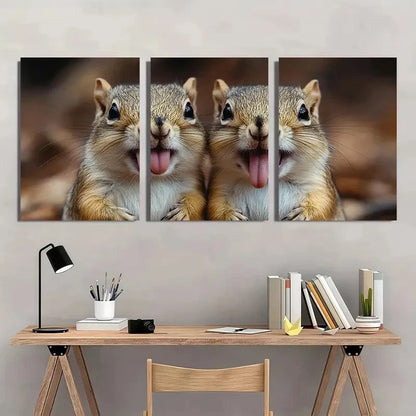 3pcs Whimsical Squirrel Playful Animal Wall Art Set Canvas Framed 50x70cm - High Quality Print 100% Australian Made Wall Canvas Ready to Hang