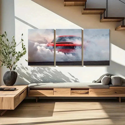 3pcs Vintage Sports Car in Action Wall Art Set Canvas Framed 40x60cm - High Quality Print 100% Australian Made Wall Canvas Ready to Hang