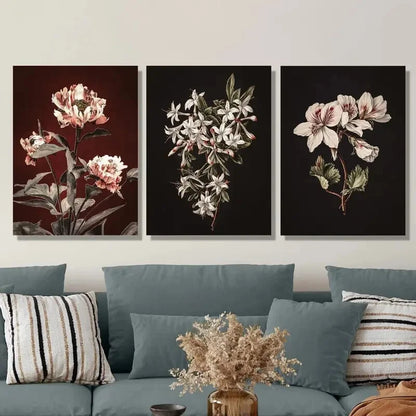 3pcs , Botanical Flower Artwork, Portrait Metal Print Ready to Hang Art