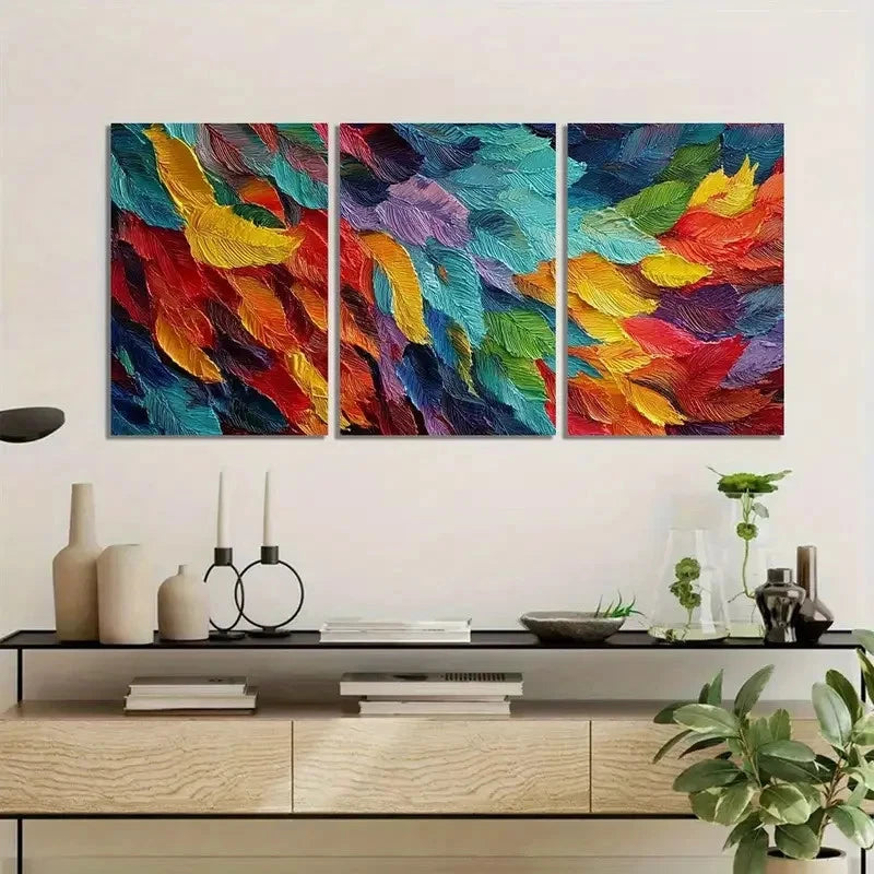 3pcs Painting of Colorful Leaves Wall Painting Metal Print Ready to Hang Art
