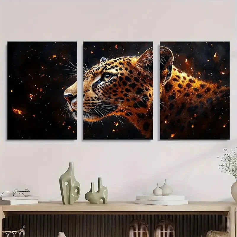 3pcs Elegant Leopard Painting Metal Print Ready to Hang Art