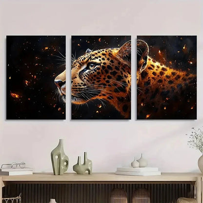 3pcs Elegant Leopard Painting Metal Print Ready to Hang Art