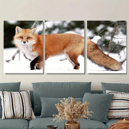 3pcs Red Fox in Snow Winter Wildlife Metal Print Ready to Hang Art
