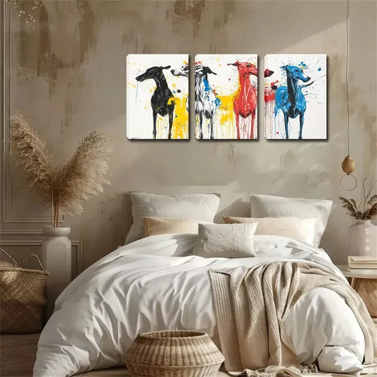 3pcs Graffiti Style, Four Cute Dogs Wall Art Set Canvas Framed 40x60cm - High Quality Print 100% Australian Made Wall Canvas Ready to Hang