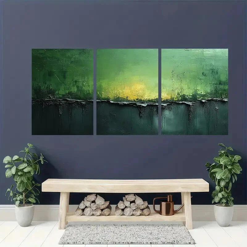 3pcs Green Abstract Minimalist Wabi Sabi Style Metal Print Ready to Hang Art