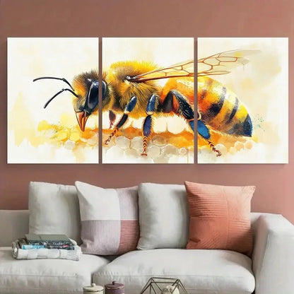 3pcs Vibrant Watercolor Bee Honey Themed Metal Print Ready to Hang Art