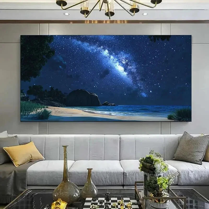 Vibrant Starry Night Beach wall canvas office home room framed 120x60cm - Bella Home Decor