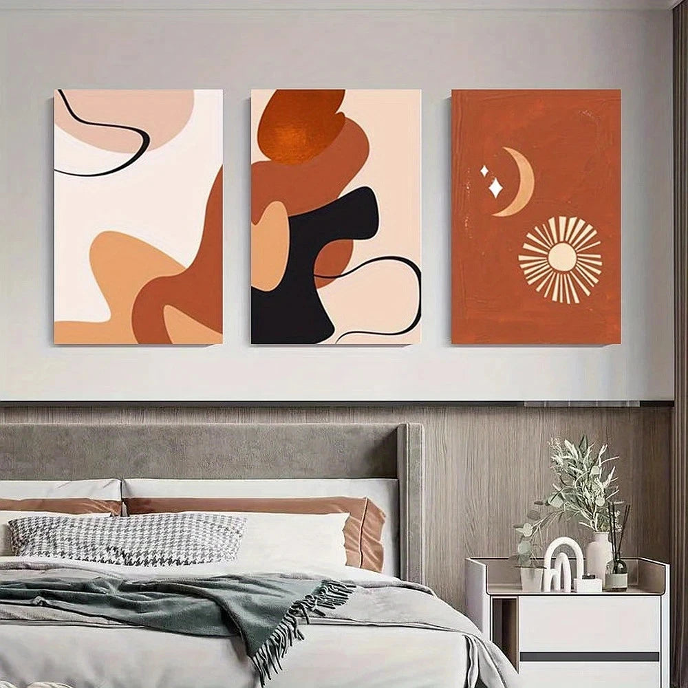 3pcs Modern Nature Inspired Shapes Earthy Tones Metal Print Ready to Hang Art