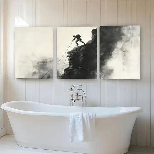 3pcs Monochrome Rock Climber Silhouette Perfect Wall Art Canvas Unframed - High Quality Print 100% Australian Made Wall Canvas