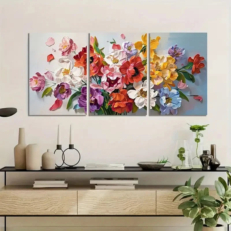 3pcs Vibrant Flower Bouquet Floral Art Metal Print Ready to Hang Art