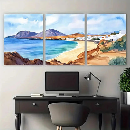 3pcs Vibrant Beach & Mountain Landscape Metal Print Ready to Hang Art