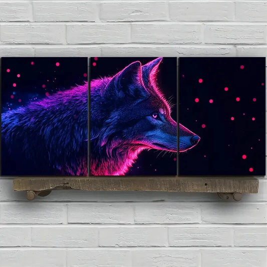 3pcs Chic Coyote Stunning Purple Themed Metal Print Ready to Hang Art
