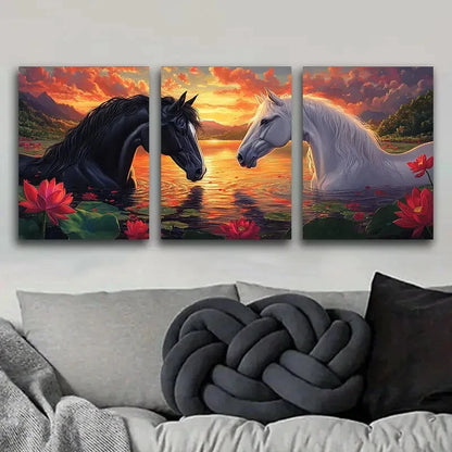 3pcs Wall Art Painting A Black And White Horse Metal Print Ready to Hang Art