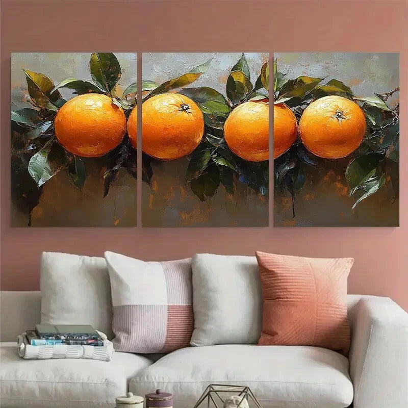 3pcs Vibrant Orange Fruit Citrus Illustration Metal Print Ready to Hang Art