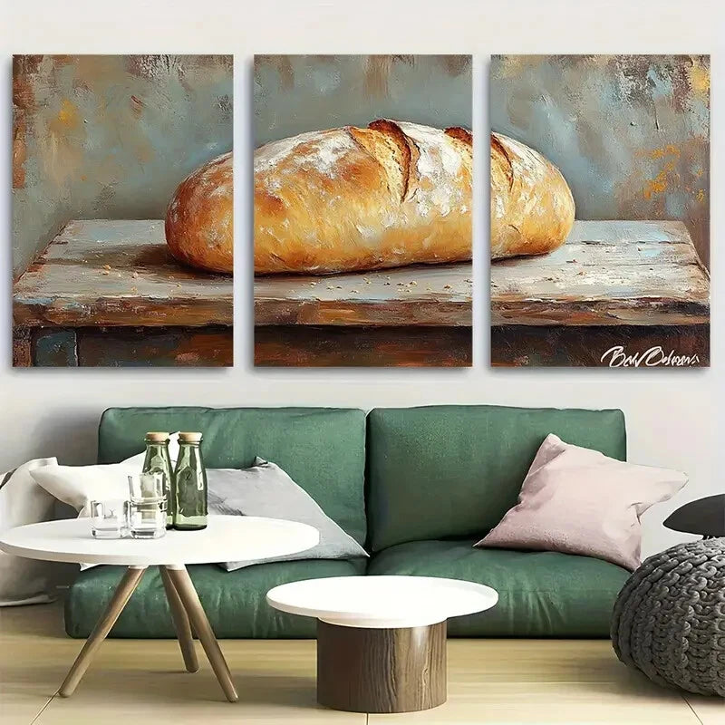 3pcs Loaf of Bread Bakery Design Metal Print Ready to Hang Art