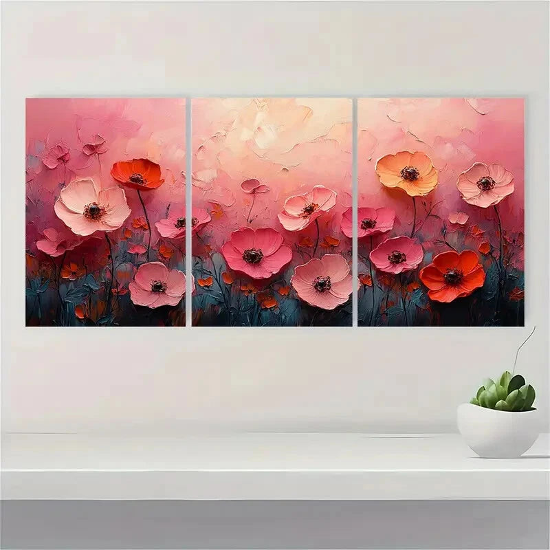 3pcs Floral Textured Abstract Oil Paintings Metal Print Ready to Hang Art