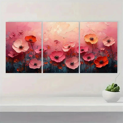 3pcs Floral Textured Abstract Oil Paintings Metal Print Ready to Hang Art