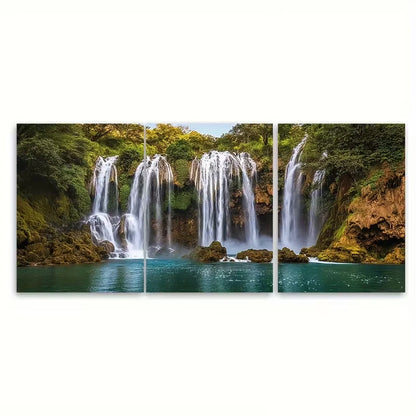 3pcs Nauyaca Waterfall Featuring Lush Greenery Metal Print Ready to Hang Art