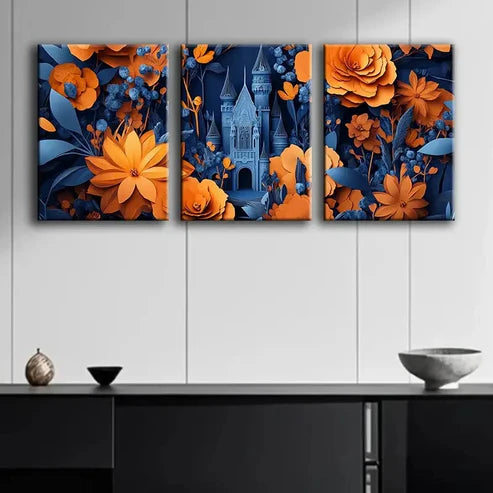 3pcs Luxurious Floral Colorful Pattern Perfect Wall Art Set Canvas Unframed - High Quality Print 100% Australian Made Wall Canvas