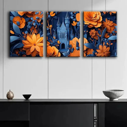 3pcs Luxurious Floral Colorful Pattern Perfect Wall Art Set Canvas Unframed - High Quality Print 100% Australian Made Wall Canvas
