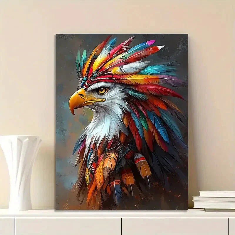 Eagle With Colorful Native American Feathers  40x60cm Metal Print Ready to Hang