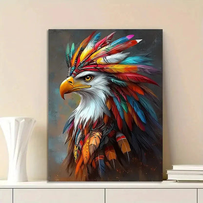Eagle With Colorful Native American Feathers  40x60cm Metal Print Ready to Hang