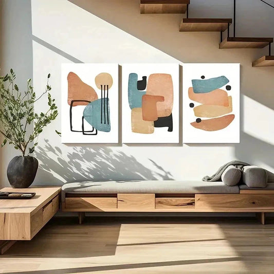 3pcs Abstract Modern Geometric Decoration Wall Art Set Canvas Framed 40x60cm - High Quality Print 100% Australian Made Wall Canvas Ready to Hang