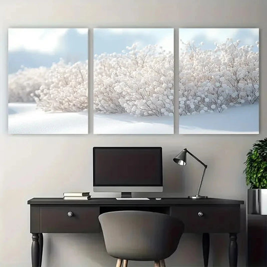 3pcs Elegant White Floral Bush Illustration Wall Art Set Canvas Framed 50x70cm - High Quality Print 100% Australian Made Wall Canvas Ready to Hang