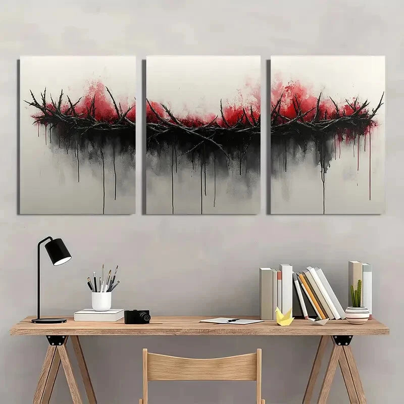 3pcs Watercolor Crown of Thorns Metal Print Ready to Hang Art
