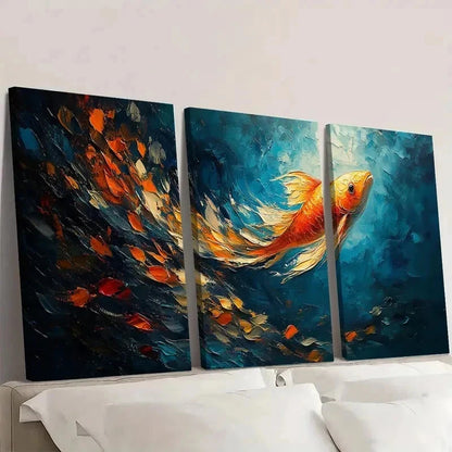 3pcs Abstract Fish School Oil Painting RO Wall Art Set Canvas Framed 50x70cm - High Quality Print 100% Australian Made Wall Canvas Ready to Hang
