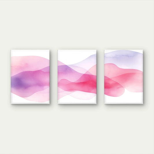 3pcs Pink and Purple Watercolour Wave Modern Wall Art Set Canvas Framed 60x90cm - High Quality Print 100% Australian Made Wall Canvas Ready to Hang