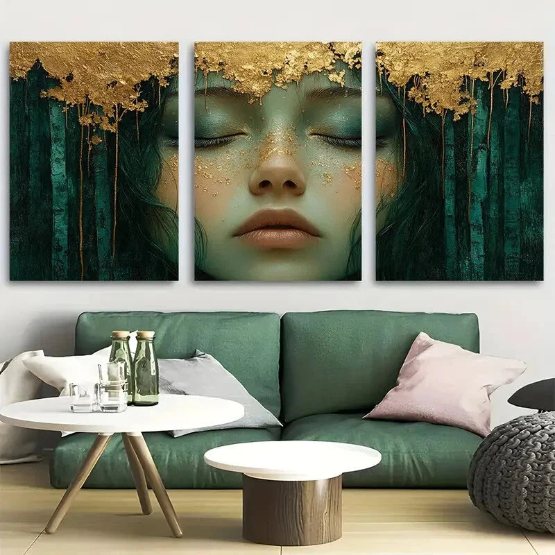 3pcs Emerald Forest Spirit Design Metal Print Ready to Hang Art