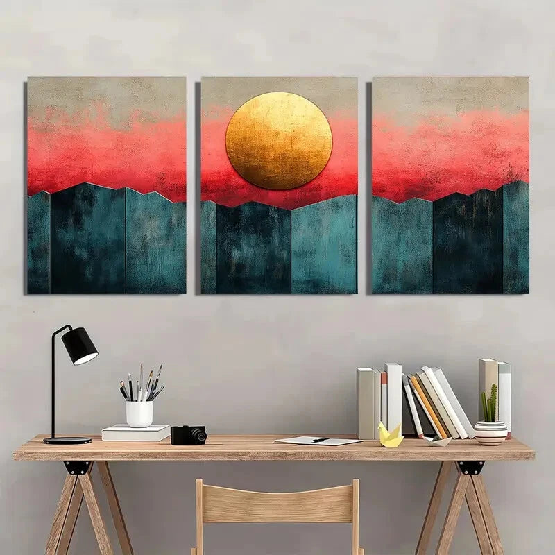 3pcs Mint Green Blush Pink Warm Peach Geometric Metal Print Ready to Hang Art