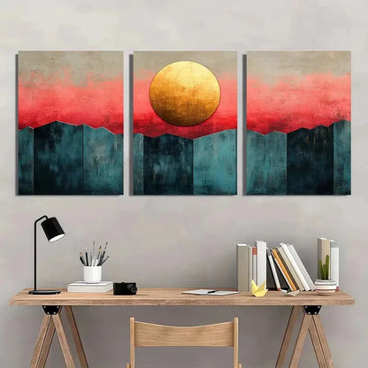 3pcs Mint Green Blush Pink Warm Peach Geometric Metal Print Ready to Hang Art