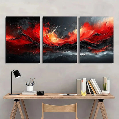 3pcs Modern Red Black Abstract Metal Print Ready to Hang Art