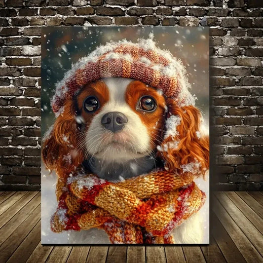 Charming Cavalier King Charles Spaniel Winter Painting 40x60cm Metal Print Ready to Hang