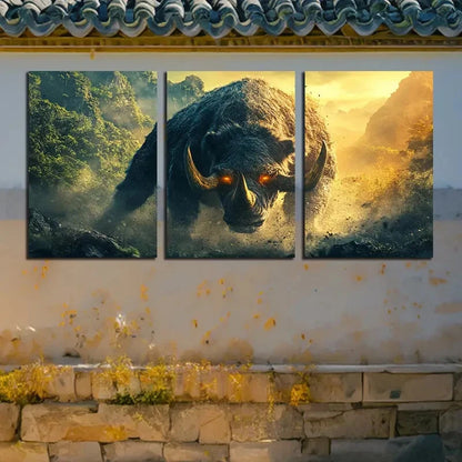 3pcs Savage Rhinoceros Furious Metal Print Ready to Hang Art