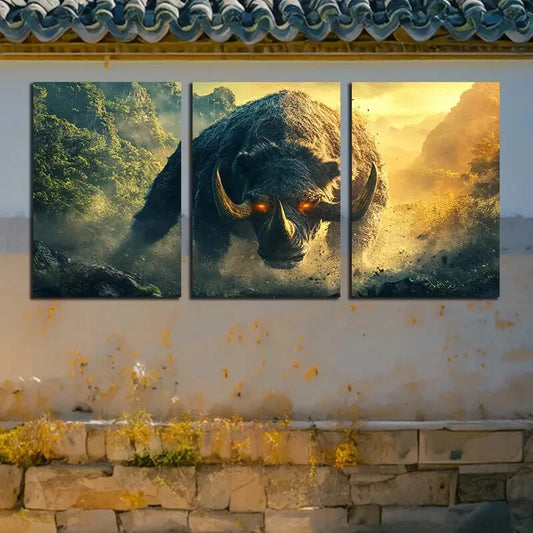 3pcs Savage Rhinoceros Furious Metal Print Ready to Hang Art