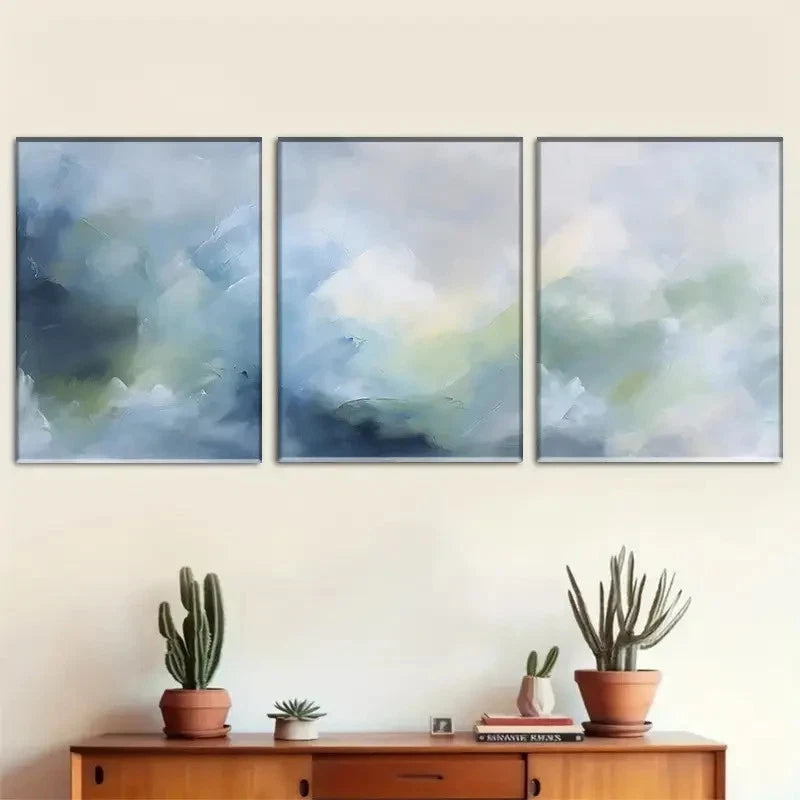 3pcs Watercolor Serene Blue & Green Abstract Metal Print Ready to Hang Art