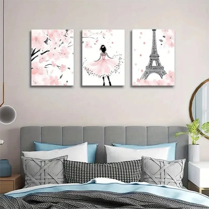 3pcs Parisian Elegance & Cherry Blossom Metal Print Ready to Hang Art
